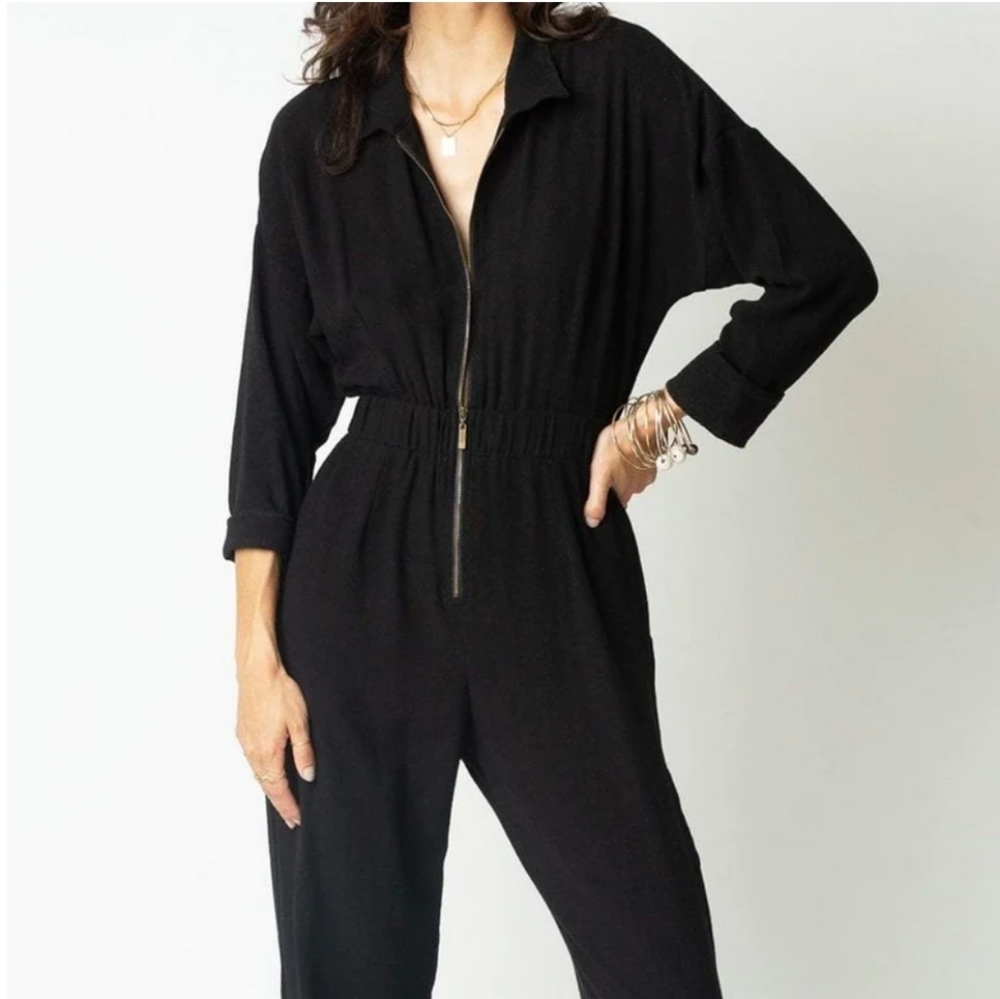 Stillwater The Parker Long Sleeve Jumpsuit Black Medium - Picture 1 of 11